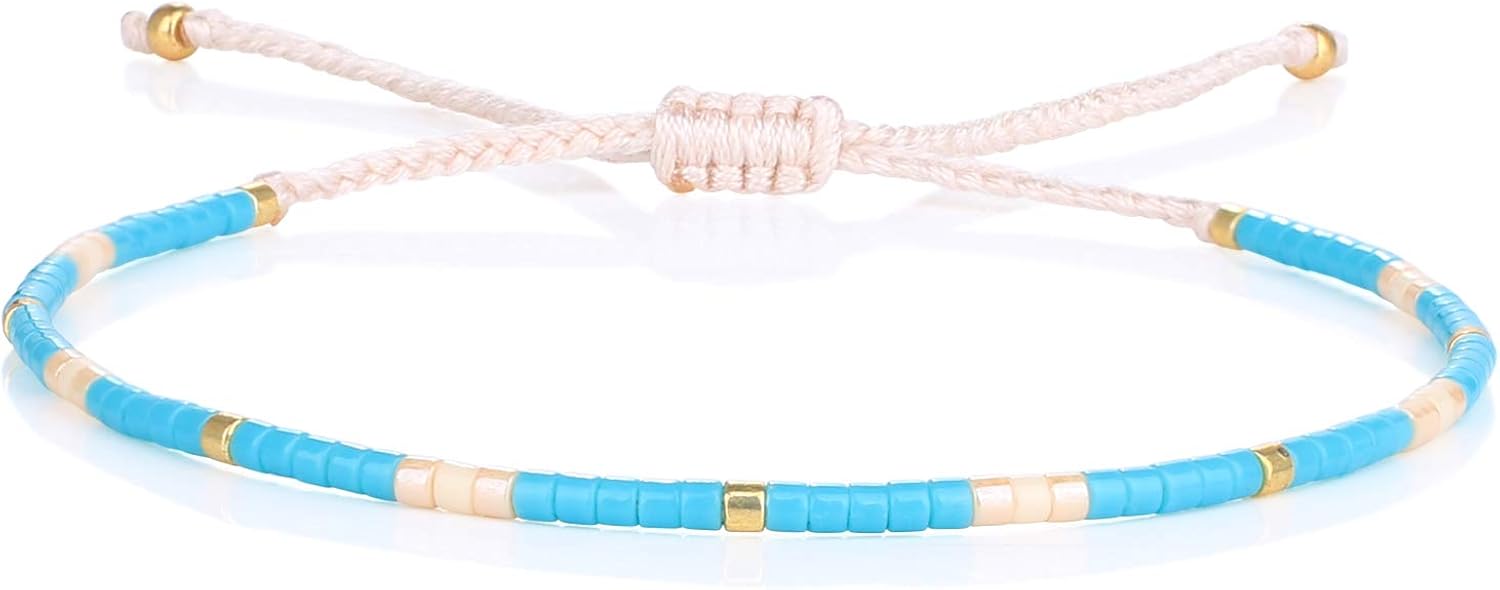 KELITCH Boho-color Crystal Shell Beaded Friendship Bracelets Handmade Strand Bracelet Bangles Jewelry For Women (Blue Gold)