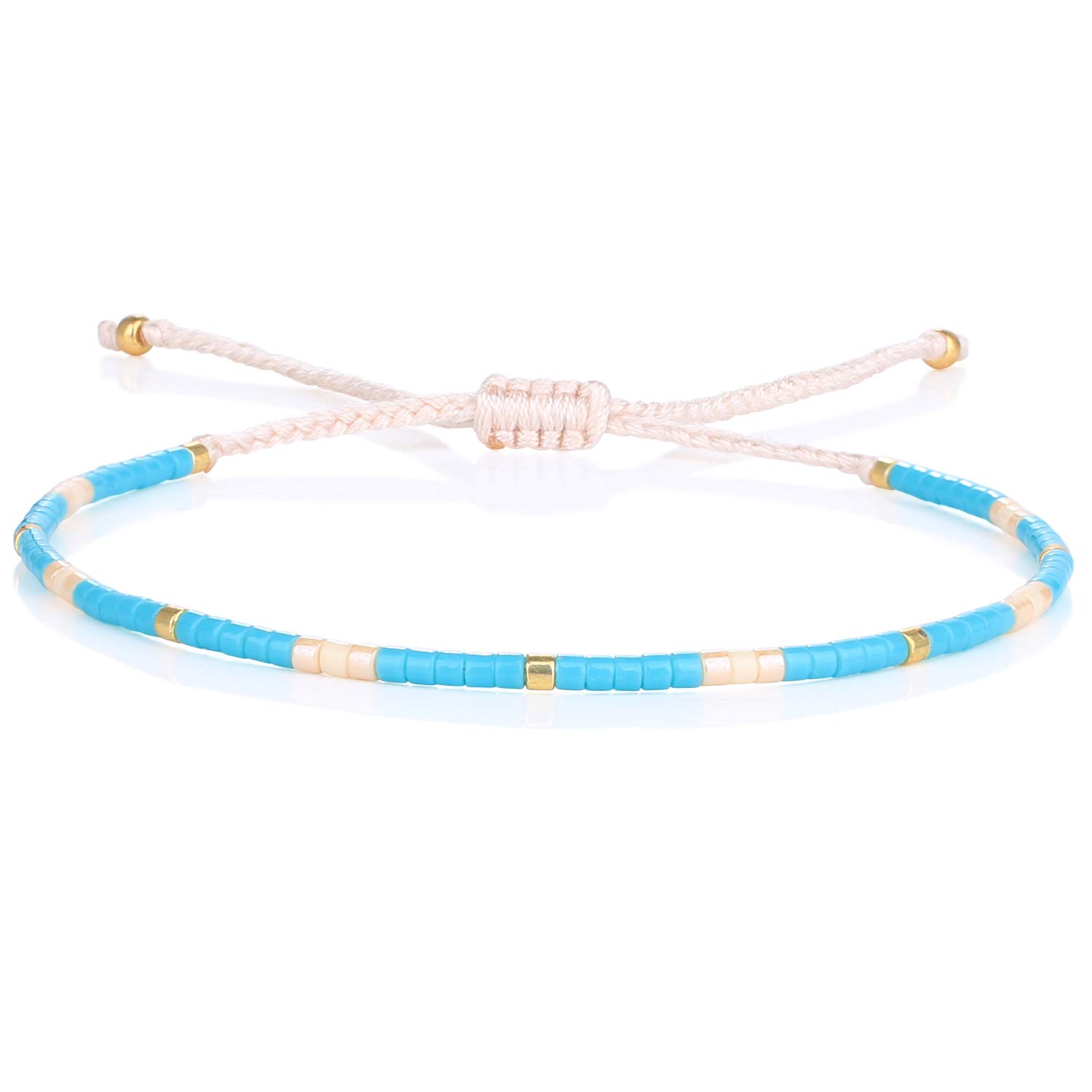 KELITCH Boho-color Crystal Shell Beaded Friendship Bracelets Handmade Strand Bracelet Bangles Jewelry For Women (Blue Gold)