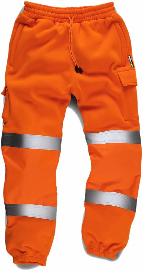 2 x Orange Hi Viz Jogging Bottoms Combat Work Wear Thick Fleece Trouser Joggers Amazon.co.uk
