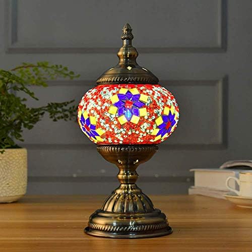 Turkish Mosaic Table Lamp Handmade Unique Glass Light With Bronze Base [Energy Class A]