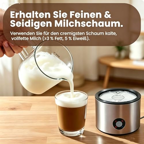 Electric Milk Frother 4 in 1, Milk Frother Induction 500 ml Cold Warm, Automatic, Dishwasher Safe, Removable Visual Glass for Coffee and Latte