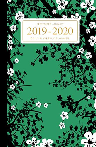September - August 2019 To 2020 Daily - Weekly Planner: Mini Student Calendar; Green Cherry Blossoms Cover by SWON Publishing