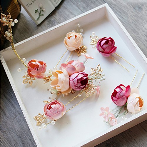 Jili Online Beautiful Lady Girls Flower Pearls Headpiece Hair Pins Set Wedding Party Hair Costume