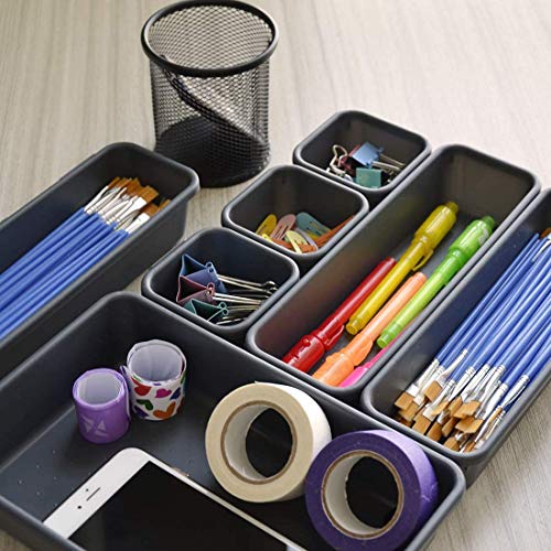 LukLoy 16 Pcs Interlocking Desk Drawer Organizer Tray 3 Sizes Plastic