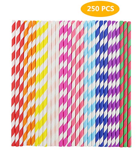 Finico 250 Pieces Paper Straws Drinking Decoration Straw for Birthday Parties, Weddings, Christmas, Celebration Parties etc. (10 Color)