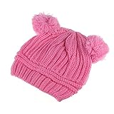 Clearance! Nation Cute Baby Kids Girl Boy Dual Balls Warm Winter Crochet Knitted Cap Hat Beanie Caps (Pink)