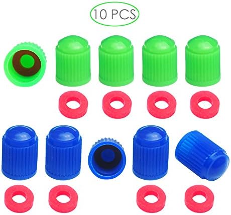 10 Tire Valve Stem Cap+Rubber Seal-TPMS Safe Anti-Rust-Schrader Valve 8V1-Cruiser Bike Motorcycle Car Electric Car SUV ATV/UTV RV Minivan Truck Golf Cart BMX Moped Trailer Mower Stroller (Blue/Green)
