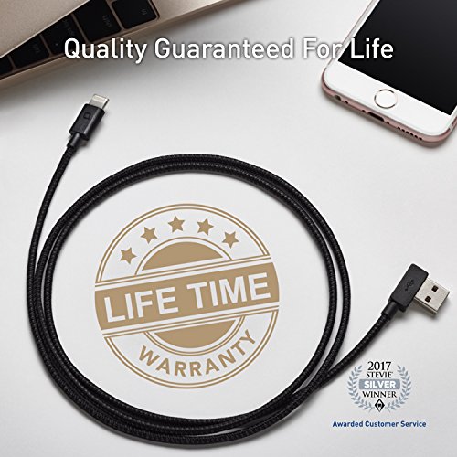 nonda ZUS Super Duty Lightning Cable with Aramid Fiber, Apple MFi Certified, 4ft/1.2m, Right Angle, Charger and Data Sync for iPhone, iPad, iPod (Black)