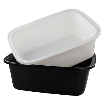 Fiaze 2 Pack Multi Purpose Washing Basin Plastic Wash Tub 18 Qt Dish Pan Black White