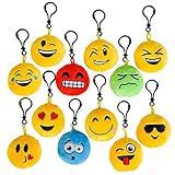 Kicko Plush Toy Emoji Keychain - 24 Pieces with 12 Different Faces - Prize, Party Favor, for Boys and Girls