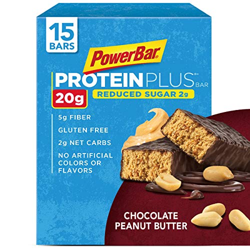 PowerBar Protein Plus Reduced Sugar Bar, Chocolate Peanut Butter, 2.12 oz Bar, (15 Count)
