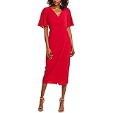 Maggy London Women's Short Flutter Sleeve Faux Wrap Midi Dress