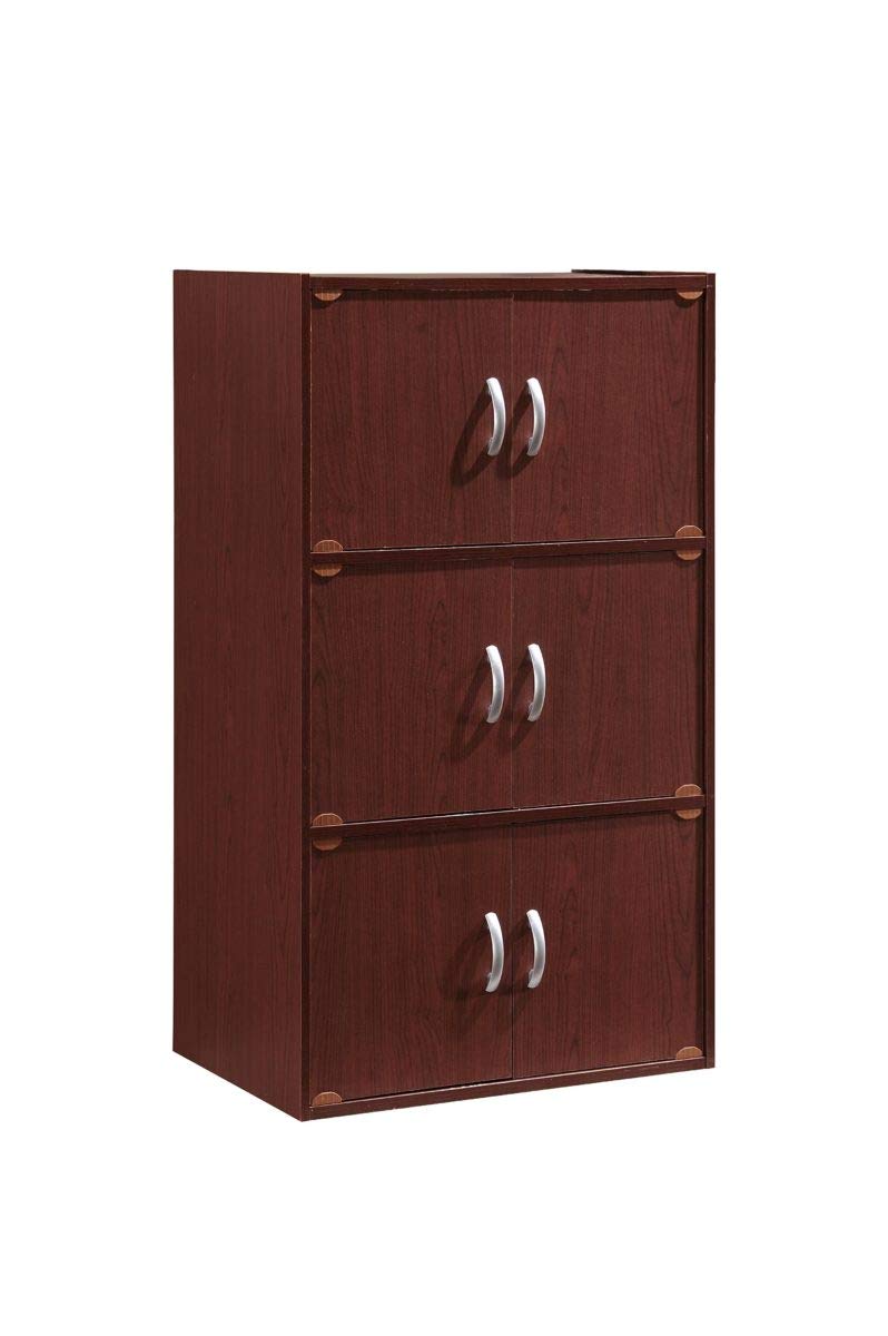 Hodedah 3-Shelf Bookcase Cabinet, Mahogany