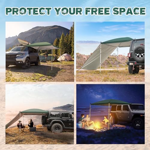 GOTIDY Car Awning Camping Tent, Waterproof Car Awning Sun Shelter with Awning Wall Extension, Pop Up Camper Awning for SUV Truck Van RV Campers and More (Green)