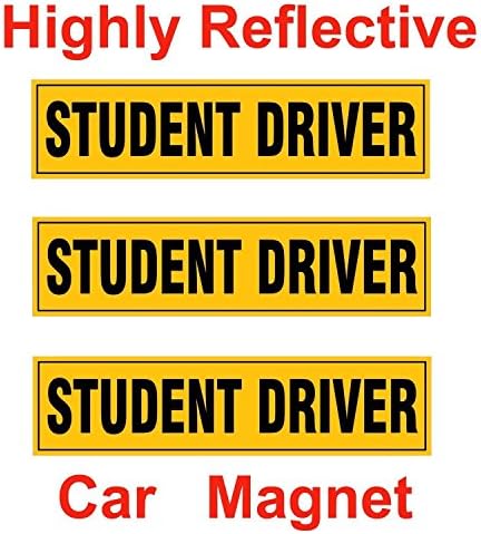 Korlen Large Highly Reflective Set of 3 "Student Driver" Safety Sign Vehicle Bumper Magnet Sticker Bumper for New Drivers