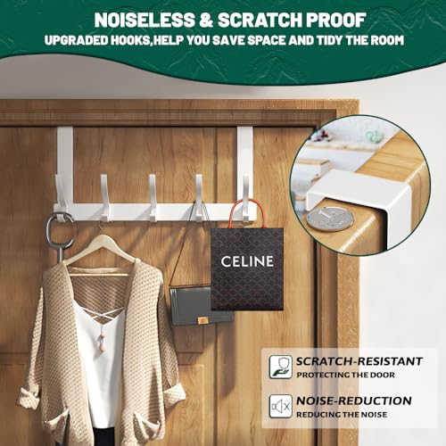 MIVITOOM Over Door Hanger with 5 Hooks,Heavy Duty Hooks for Coat, Towel, Keys and Bag Storage (White), 11CM-WHITE-5HOOKS