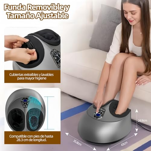 Masajeador de Pies Shiatsu con Calor, Vibración, Compresión de Aire y Amasamiento Profundo para Fascitis Plantar, Neuropatía, Mejora del Bienestar Podal, Regalo para Mujeres y Hombres (gris)