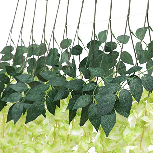 12pcs Artificial Wisteria Flowers 3.6 Feet/Piece Green Artificial Fake Wisteria Vine Ratta Hanging Garland Silk Flowers String Home Party Wedding Decor（Green-Dense）