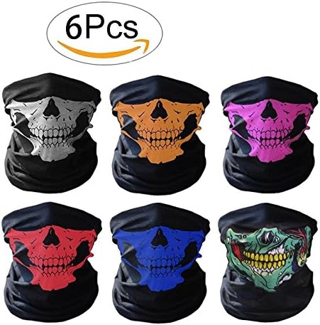 Yosmi Motorcycle Face Masks Seamless Skull Mask Half Face Tube Mask for Outdoor Sport Out Riding Hiking Skiing Protective Sport Face Mask(6pcs Black)