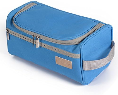Centralocker Waterproof Portable Handle Cosmetic Pouch Small Travel Toiletry Bag Polyester Top Zipped Organizer Makeup Case With Hanging Hook Blue