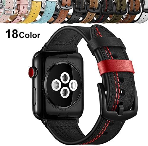Chok Idea Genuine Leather Strap Compatible With Apple Watch 44mm 42mm,Trendy Casual Leather Band with Secure Metal Buckle Replacement for iWatch Series 5 & 4 3/2/1,Black