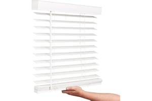 LOTUS & WINDOWARE Cordless Faux Wood Blinds, 25" Wide x 72" Long, Smooth, Snow White, 2 Inch Horizontal Blinds – for Living Room, Bedroom, Interior Door Windows