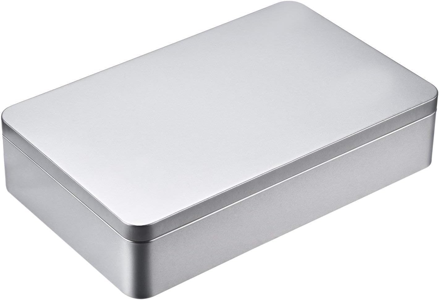 MMBOX 8.5 by 5.3 by 1.9 Inch Silver Rectangular Empty Tin Box Containers, Gift, Jewelery and Storage Tin Kit, Home Organizer,215 x 135 x 48 mm/ 8.5 x 5.3 x 1.9 inch