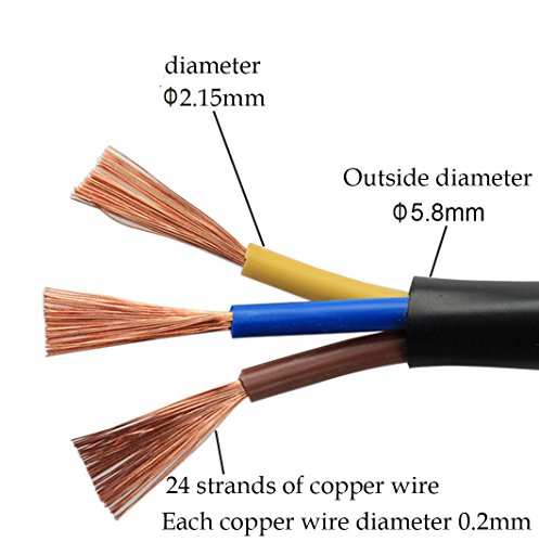 LumenTY 3 Core Schwarz Rund PVC netzstromanschluss Kabel 3 x 0,75 mm² Electrical Wire - 5 Meter Schnitt Länge – Bild 2
