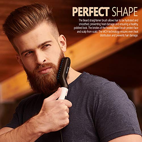 2020 Beard Straightener for Men - Petite Beard Straightening Comb - Mens Heated Beard Brush Straightener With Ionic Effect