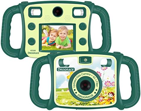 DROGRACE Kids Camera Dual Selfie Cameras 1080P HD Digital Video Camera Gift for Boys Girls Birthday Holidays with 4X Zoom, Flash, Built-in Microphone, Speaker and Shockproof Handles – Green