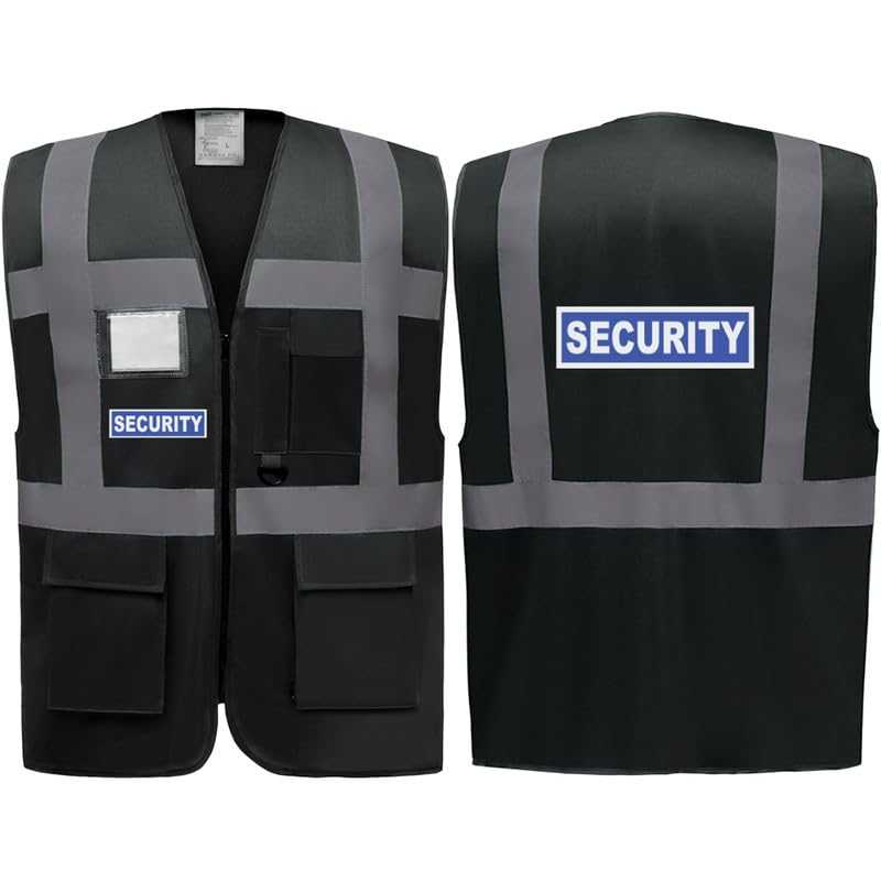Hi Vis Vests - Security Comfortable High Visibility Vest Made of Durable Polyester - BLACK Zipped High Vis Vests with Reflective Vinyl Banding, Pockets, & ID Badge - Brook Hi Vis, 2XLarge 48-50” — image 1