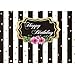 Allenjoy 7x5ft Geometric Black and White Stripes Theme Happy Fabulous Birthday Photography backdrops Golden dots Rose Flower Floral Party Decoration for Photography Photo Studio Props