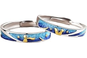 Crymystal Prince and Rose Couple Finger Rings Set Adjustable Finger Rings Love Token Open Rings for Girlfriend and Boyfriend Valentine's Day Gift Jewelry