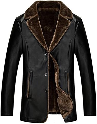 Jinmen Men's Thicken Warm Faux Leather Fur Coat Parka