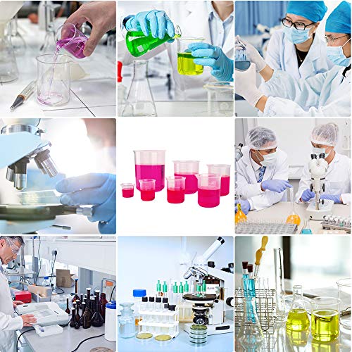 Wellish 7pc Plastic Lab Beaker Polypropylene Lab Measuring Cup with Spout Molded Graduation 25ml/50ml/100ml/l50ml/300ml/500ml/1000ml Volumetric Beaker Container for Laboratory Chemical Pharmacy School