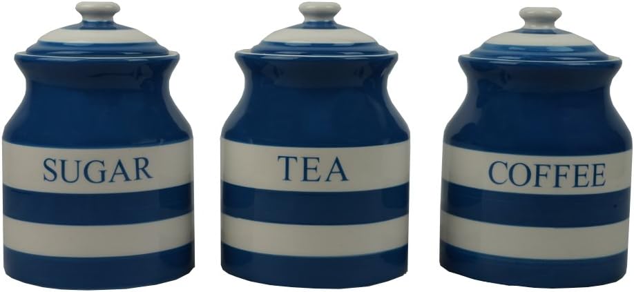 blue and white tea coffee sugar canisters