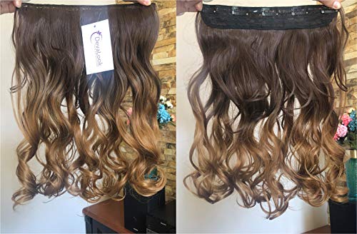 17 Inches 120grams Thick One Piece Half Head Wavy Curly Ombre Clip in Hair Extensions (Col. Chocolate brown/dark blonde) DL - Thumbnail 2