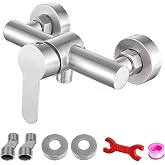 Stainless Steel Wall Mounted Shower Faucet Shower Mixer Manual Control Plumbing Valve Switch Bathroom Tap for Cold and Hot Water