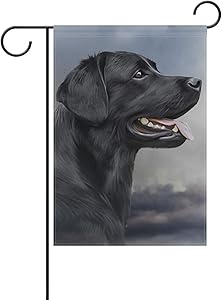 Hokkien Oil Painting Black Labrador Dog Garden Flag Banner 12 x 18 Inch Decorative Garden Flag for Outdoor Lawn and Garden Home Décor Double-Sided
