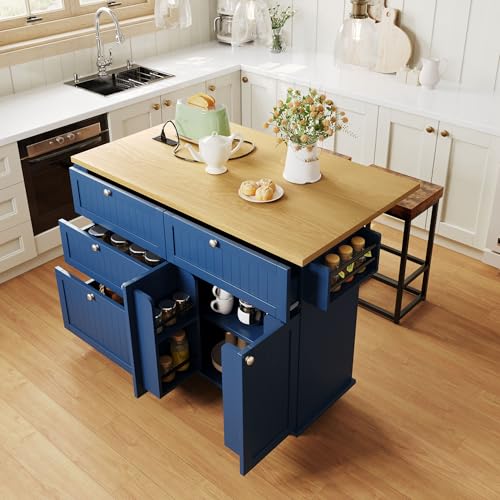 GDFStudio Wrenwick Farmhouse Kitchen Cart with Storage, Kitchen Island with Dro…