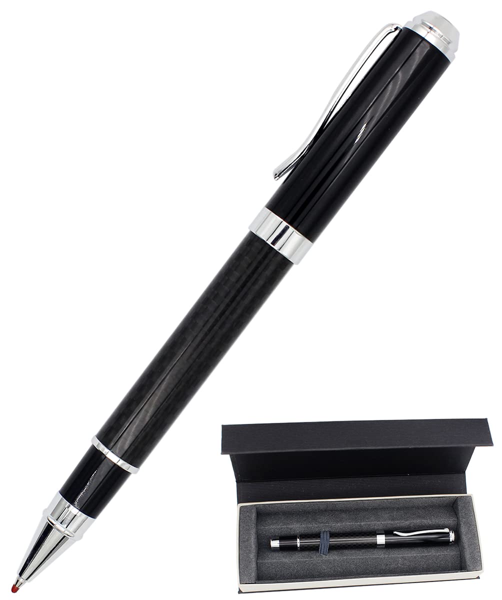 Gullor Carbon Fiber Rollerball Fine Point, Refillable Smooth Writing Pen Black Ink with Gift Box