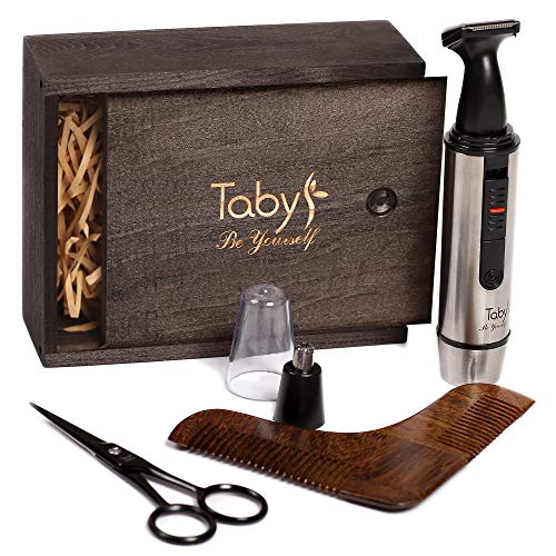 Beard Kit Styling Grooming & Trimming Set for Men - Wooden Comb Facial Nose & Ear Trimmer Beard & Mustache Scissors