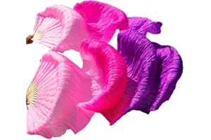 ZHGAOG Belly Dance Faux Silk Veil Fans, 1 Pair(Left+Right) Handmade Belly Dance Fans, Dancing Long Fans, Colorful Belly Dance Fan Veils for Dance Performances Length 180cm Width 90cm