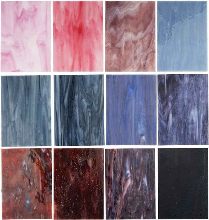 CHICSHIS 10 Vibrant Opaque Stained Glass Sheets, 4“x6 Assorted Brilliant Coloured Art Glass Pieces for DIY Mosaic, Mosiac Making Projects and Home Décor, Purple