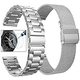 CAGOS Compatible Galaxy Watch (42mm) Band Sets, 20mm 2 Pack Stainless Steel Band+ Magnet Bracelet Strap for Samsung Galaxy Watch 42mm/Ticwatch E/Garmin Vivoactive 3 Smartwatch-Silver
