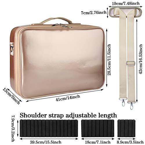 Makeup Travel Case, Makeup Bag Train Case Make Up Organizers And Storage for Cosmetics Jewelry Electronics with Adjustable Shoulder Strap Rose Gold (Rose Gold - Large)