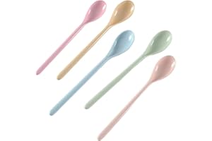 Dadamong 5Pcs Melamine Long Handle Mixing Spoon 7.2 Inch, Coffee Spoons Colorful Plastic Latte Machiatto, Tall Iced Tea, Ice 