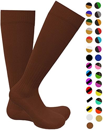 Knee High Graduated 15-20mmHG Compression Socks, For Nurses, Pregnancy, Exercising, Tennis, Cardio, Cycling, 30 Color Schemes by FITDIO (S/M, Solid Brown)