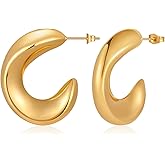 8YEARS Chunky Gold Hoop Earring for Women, 18K Gold Plated Lightweight Thick Hoops, Hypoallergenic Trendy Jewelry for Gift