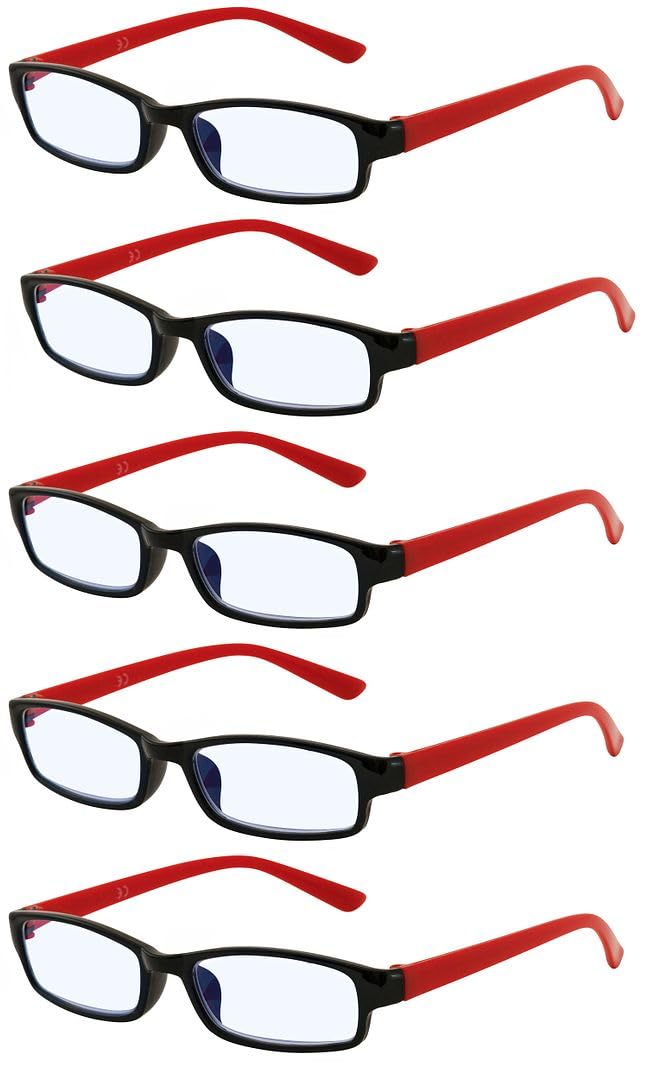 4sold The Reading Glasses Slim Readers Value 5 Pack Mens Womens Black Red +2.00